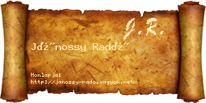 Jánossy Radó névjegykártya